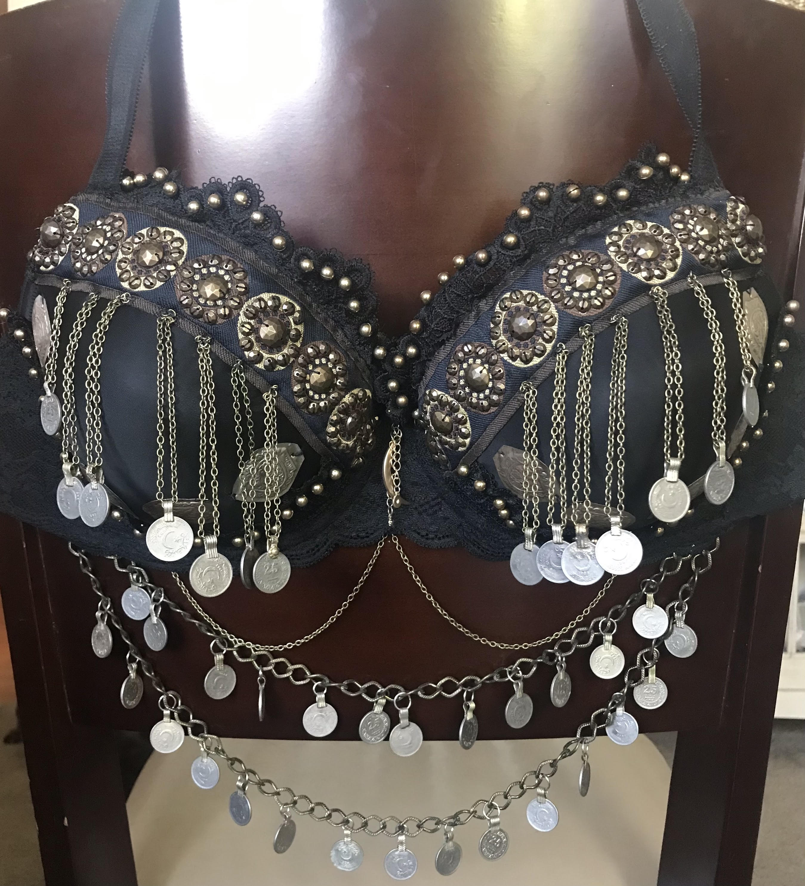 New Ats Tribal Bra Belly Dance Bra Push Up Beaded Coins Vintage