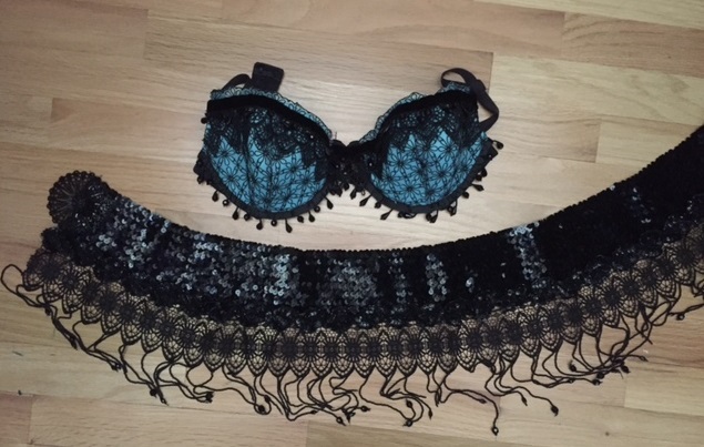 Hips Shakers Black Belly Dance Tribal Fringe Sequin Beaded Bra Top